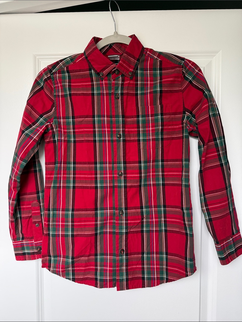 Boys Gymboree Red Green Plaid Button-Down Shirt with Green Accents size 12